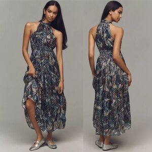 Anthropologie The Somerset Maxi Dress Halter Edition size small blue metallic